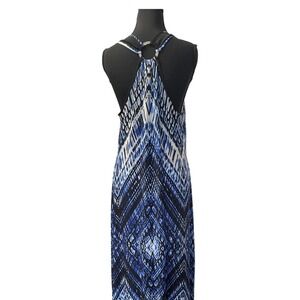 Prelude‎ Maxi Tank Dress Women S Blue Black Geometric Racerback Ring Detail